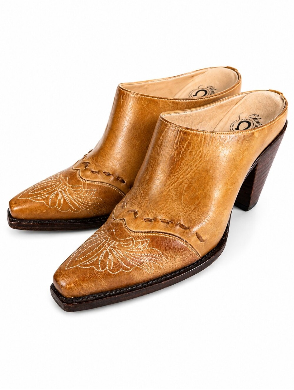 Vintage Charlie 1 Horse Lucchese Leather Western Mules Clogs Embroidered Sz 9